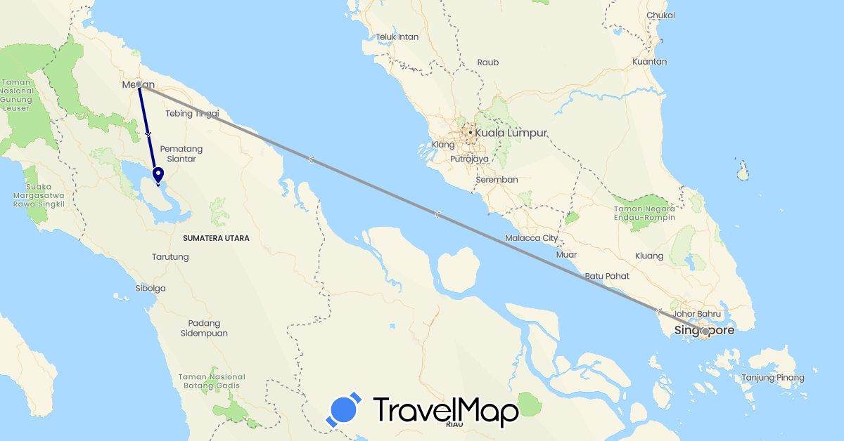 TravelMap itinerary: driving, plane in Indonesia, Singapore (Asia)